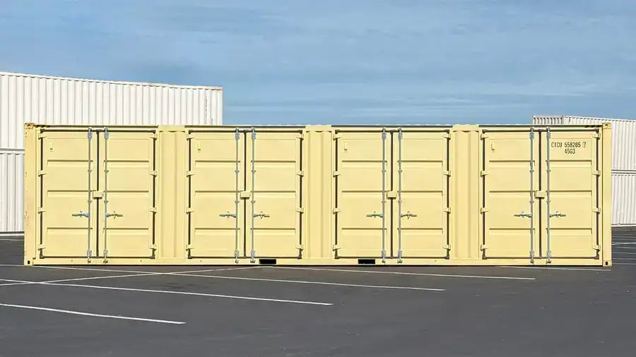 Contenedor marítimo nuevo High Cube de 40 pies con 4 puertas y apertura lateral.